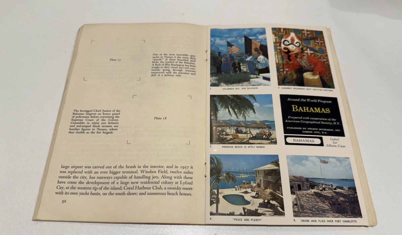 American Geographical Society BAHAMAS 1959 Around the World Program STICKERBOOK