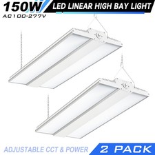 2-Pack 150W LED Linear High Bay Shop Light Warehouse Fixture Adjustable CCT Watt