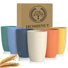 Homienly Drinking Glasses Premium Wheat Straw Unbreakable Cups - Set of 6 Alt...