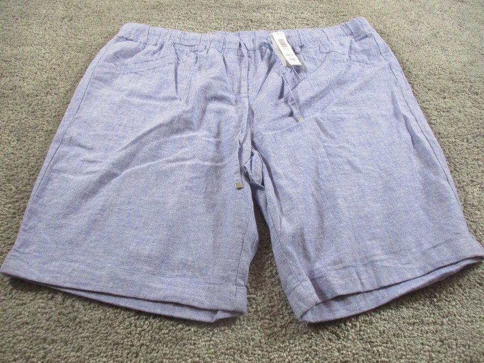 Suzanne Grae Shorts 18 L10 Elastic Waist Drawstring Cotton/Linen Blue