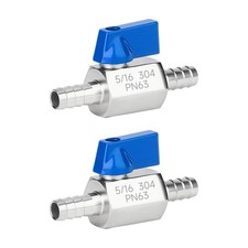 5/16" Hose Barb Ball Valve, 304 Stainless Steel 5/16 2pcs , silvery  blue