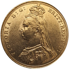 1888-S Queen Victoria Jubilee Head Gold Sovereign - DISH S9 - First Bust