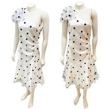 Vintage 1980s JCPenney White & Black Polka Dot Tulle One-Shoulder Midi Dress