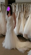 Kenneth Winston 1727 Ivory Lace Fish Tail Mermaid Dress UK 8