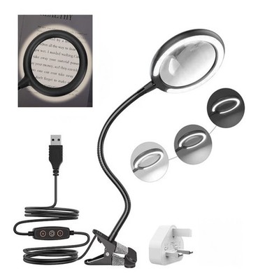 Lupenleuchte Clip-On Schreibtisch Tisch Lampe LED Lupe Glas Basteln Hobby Beauty