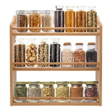 Best 3 Tier Bamboo Spice Rack, Seasoning Jars Rack Shelf Organizer for Kitchen