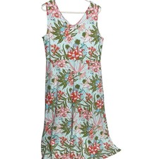 Talbots Dress Womens XL Tropical Floral Bird Parrot Print Jersey Resortwear