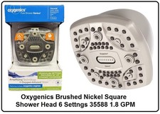 Oxygenics Brushed Nickel Square Shower Head 4.5" in 6 Settings 35588 1.8 GPM NEW