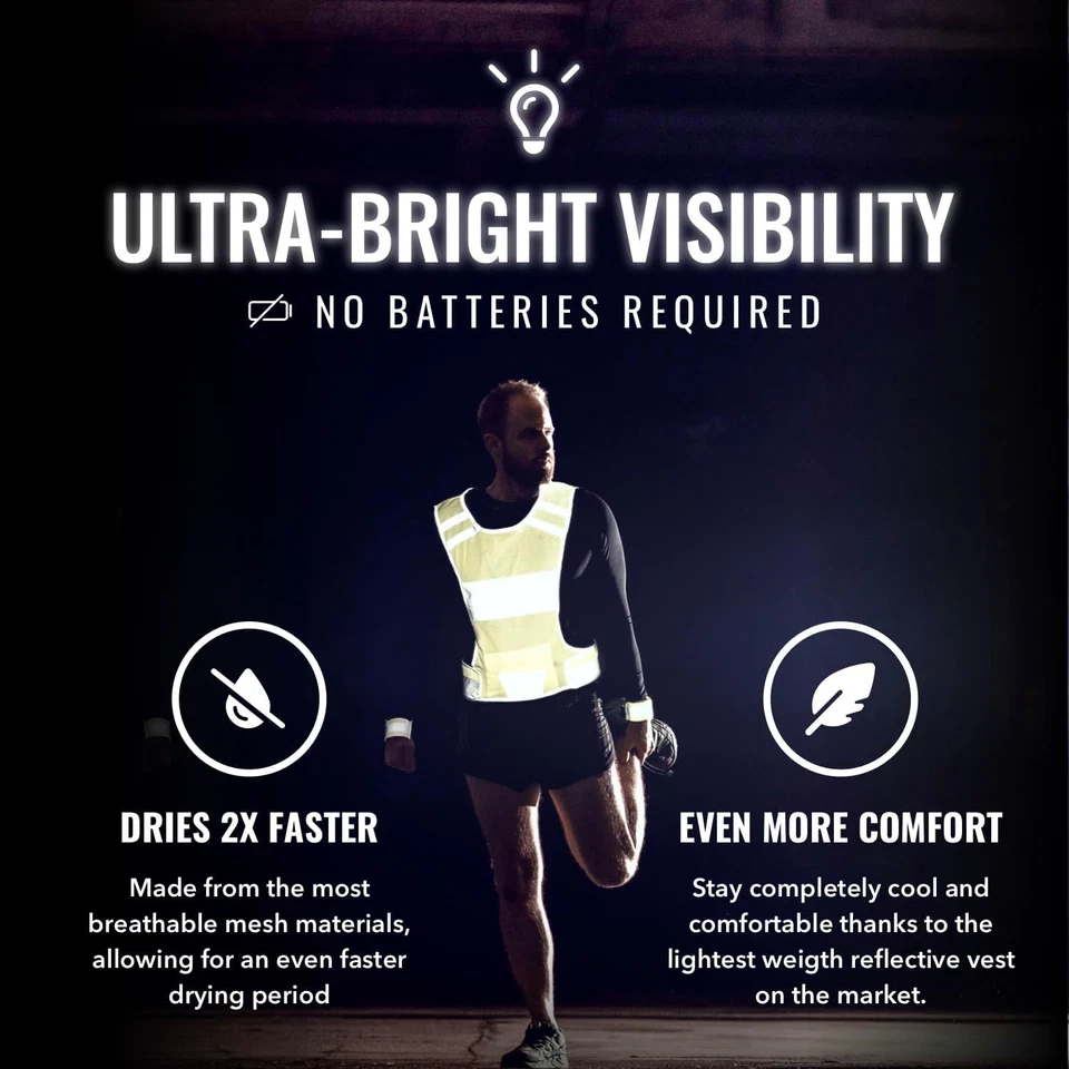 Reflective Running Vest for Women & Men,High Visibility Reflector Vest with 2 Ba - Image 3 of 4