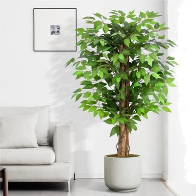 Kunstpflanze Ficusbaum 120cm groß realistisch mit Stamm Dekoration Garten