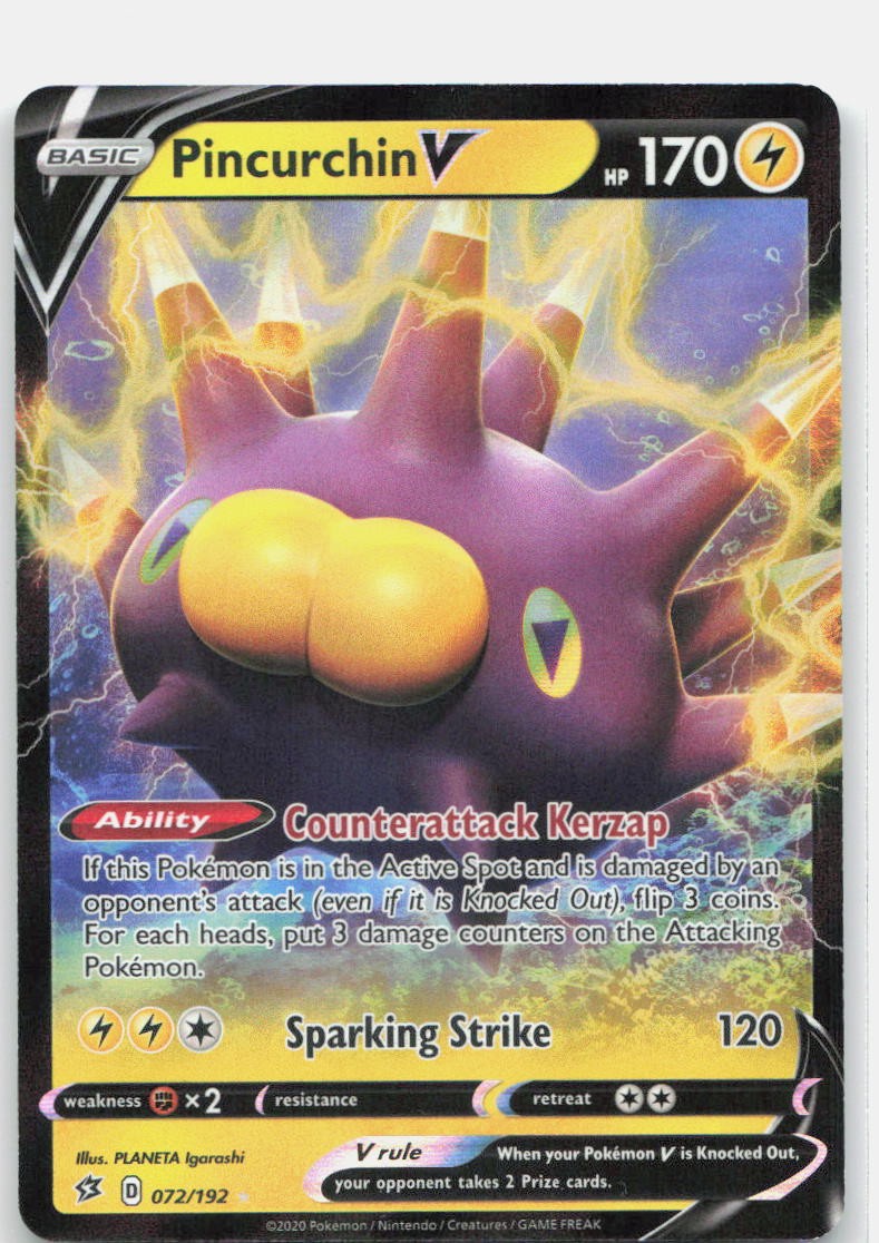 Pincurchin V 072/192 Holo V Rare Rebel Clash Pokemon Near Mint