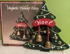 VTG  Door Harp Wooden Christmas Tree & Bells Musical Decor Magnetic & Reg Mount