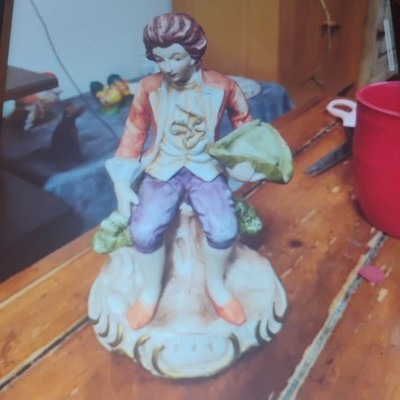 Multicolor Ceramic Hand Painted Man Figurine Seated Sculpture Painted Finish