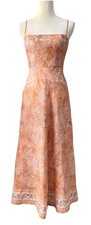 ZIMMERMAN Orange Brighton Tie-Waist Paisley-Print Linen Midi Dress Smocked 1 US4