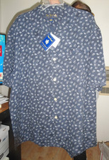 NWT NAT NAST Retro 50's ATOMIC Style Navy Blue Camp Loop Collar 100 Silk XL