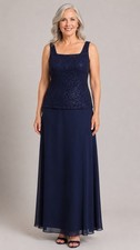 Alex Evenings Navy Glitter Formal Gown Dress Size 14 Mother of Bride NWT