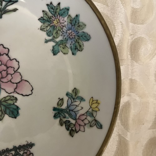Vtg Famille Rose Lotus Dragonfly Chinese Hand Painted Brass Wall Hanging-K - Picture 5 of 9