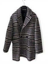 MANGO Houndstooth with plaid overlay Coat Black/White Medium