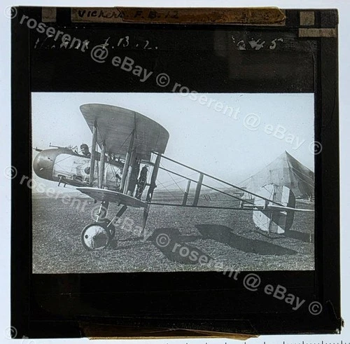 WW1 - RFC Vickers FB.12 pusher Fighter  - Magic lantern Slide