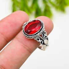 Red Garnet Gemstone 925 Sterling Silver Ring Handmade Jewelry Ring For Gift