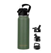 Triple Insulated Stainless Steel Water Bottle with Straw Flip Top Lid 750ml