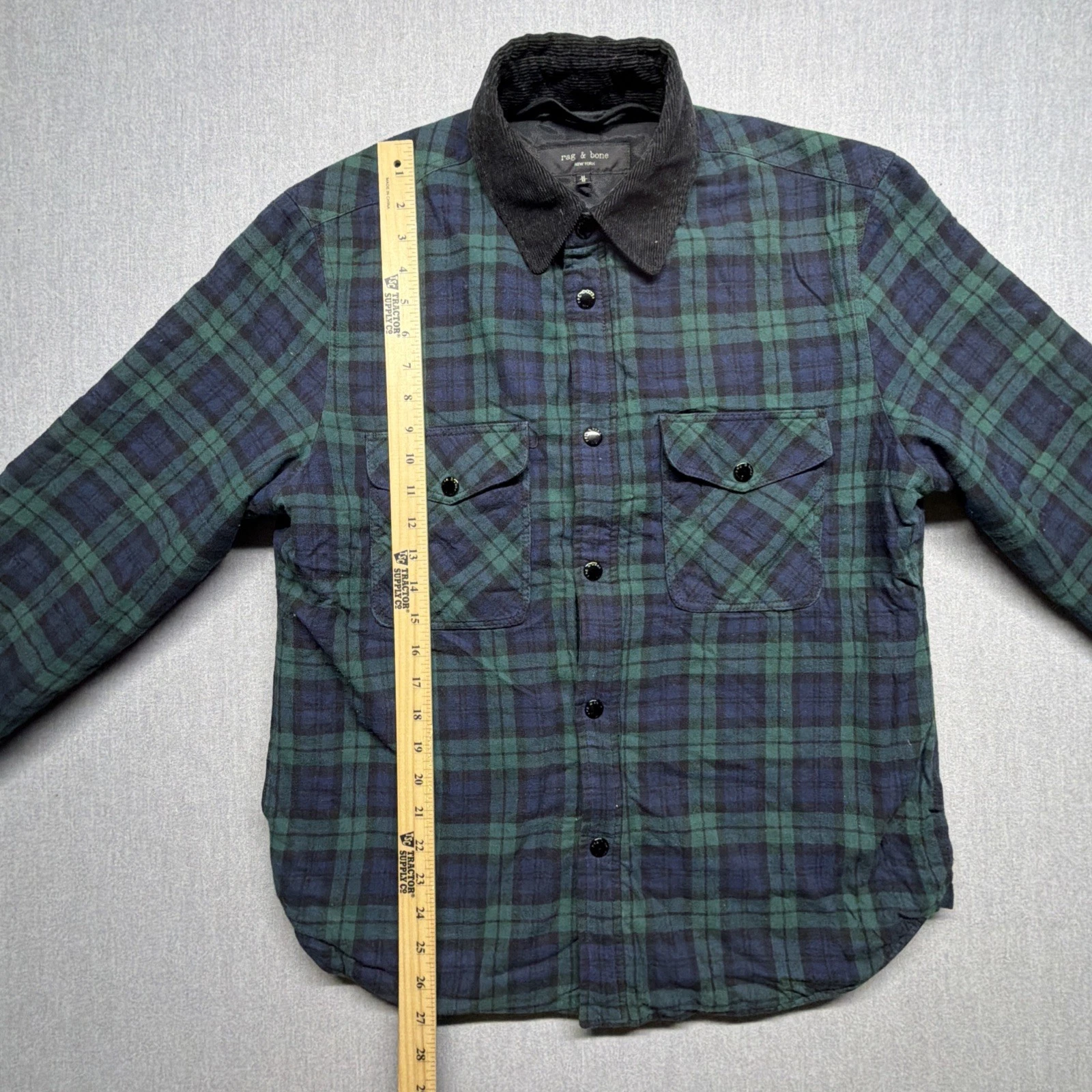 Rag & Bone Shacket Black Watch Plaid Insulated Medium Flannel Corduroy Collar - product detail image 5