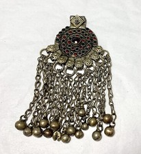 Vintage Kuchi Tribal Belly Dancing Ethnic Lg. 5 1/4" Pendant W/ Bells Boho Nice