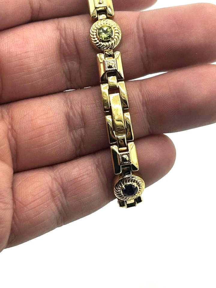 Jules Jurgenson Gold Plated Multicolored Genuine Gemstones Link Bracelet - Image 4 of 4