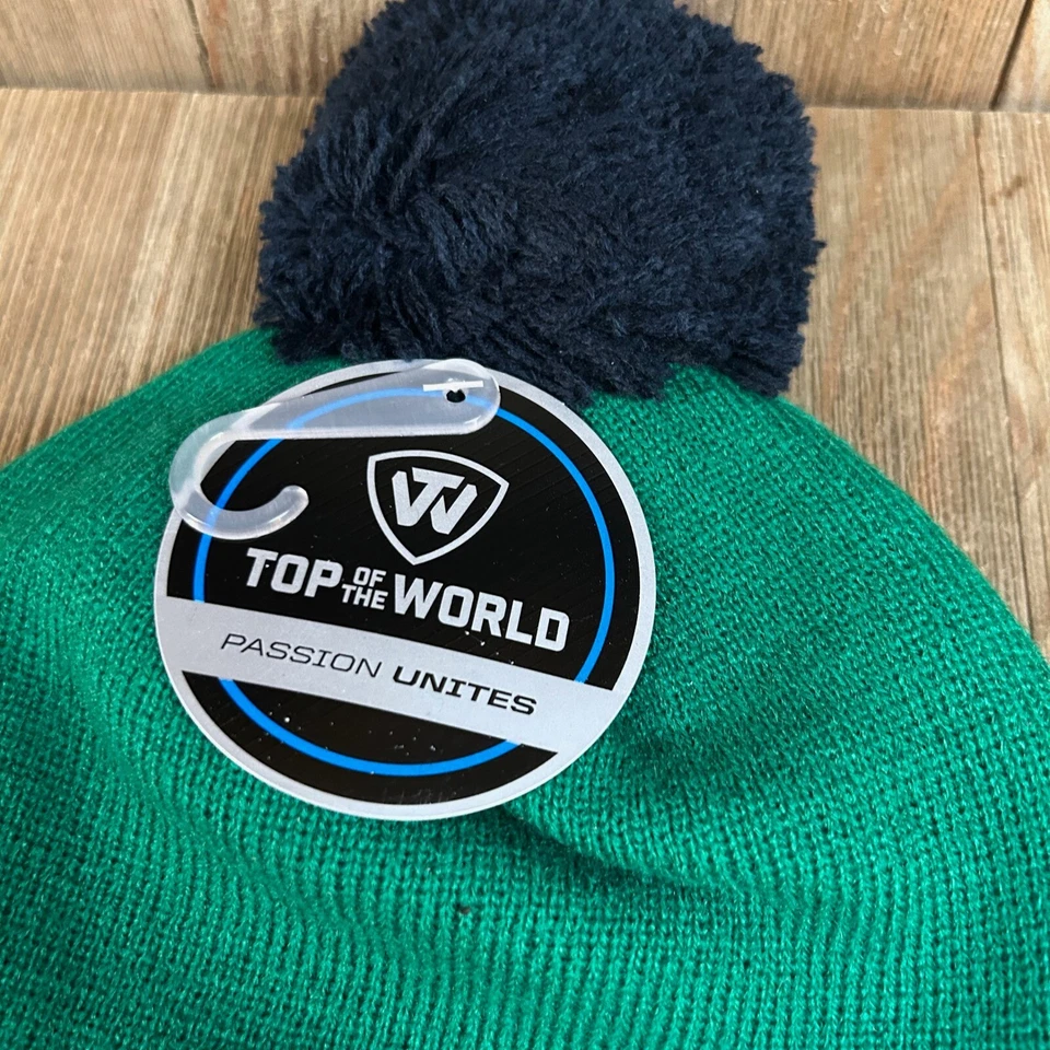 Notre Dame Irish Beanie Pom Knit Hat Cap Acrylic Green Navy Adult One Size NWT - Image 3 of 4