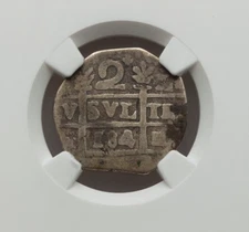 184 VENEZUELA CARACAS SILVER 2 REALES KM-C13.1 NGC GOOD-4