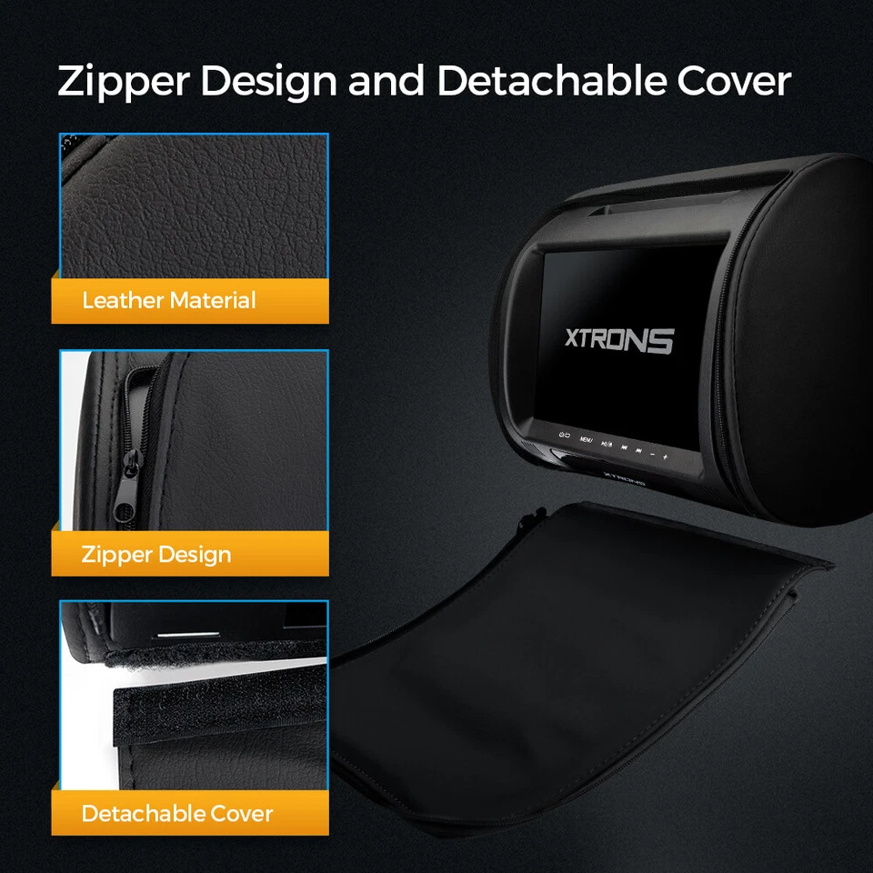 2PCS 9" Car Pillow Headrest Monitor Screen Game DVD Player HDMI /USB/SD/IR Black - Image 4 of 4