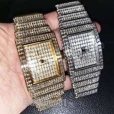 Men Full Iced Baguette Simulated Diamond Gold Silver Finish Hip Hop Metal Watch