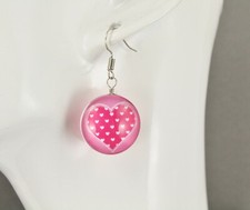 Red Pink heart earrings Valentines Day earrings dangle jewelry 1 5/8" long