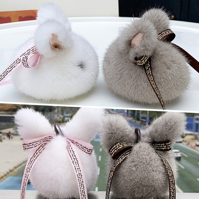 Cute Mink Fur Rabbit Key Chain Soft Bunny Doll Handbag Pendent Car