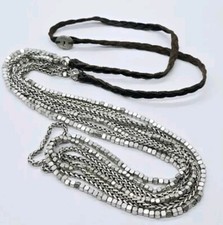 FOSSIL 4 Strand Layered Necklace Silver Tone Leather Nugget Chunky Statement 38