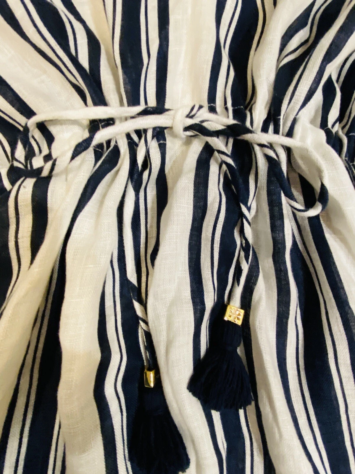 NUOVA TENDA DA SOLE TORY BURCH AUDACE A RIGHE CAFTANO COPERTURA SPIAGGIA TORY BIANCO MARINO TAGLIA XS S