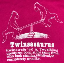 Vintage Twinsasaurus XL Pink T Shirt Single Stitch Made In USA Dinosaurs Twins