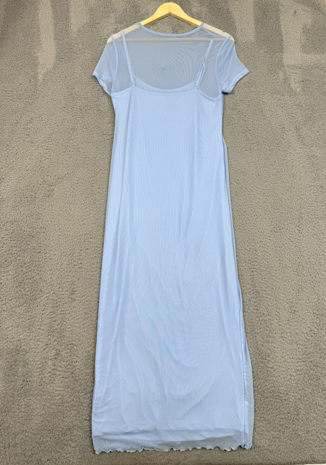 Slip Dress Women Large Blue Sheer Maxi Ruched Fairycore Fairy Ethereal Whimsical