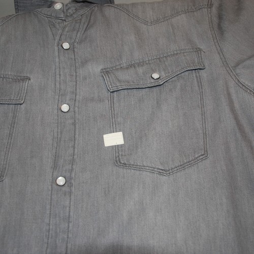G Star Raw Men's Large Gray Snap Front Western Gray Shirt 3301 Slim Fit - Picture 5 of 10