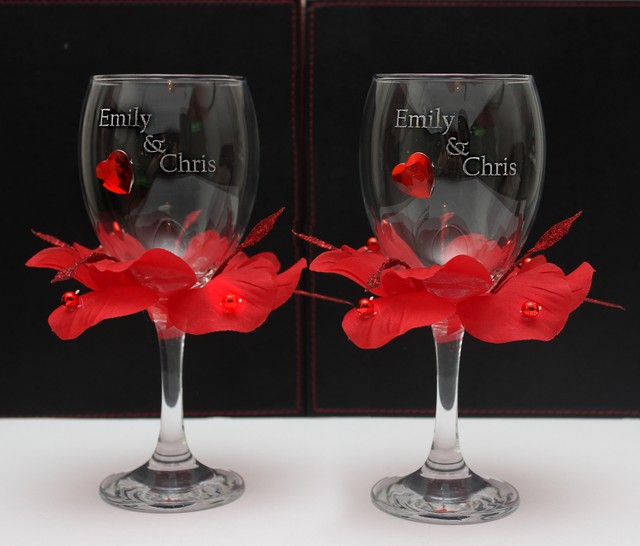 Valentines Day Present Set Of 2 Personalised Hand Decorated Wine