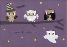 PAPYRUS HALLOWEEN CARD NIP MSRP $8.95 OWLS (B2)