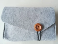 Felt Electronic Travel Cable Cosmetic Storage Bag Wood Button Gray Business Gear
