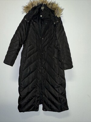 larry levine Quilted Black Down Coat Hooded Women XL