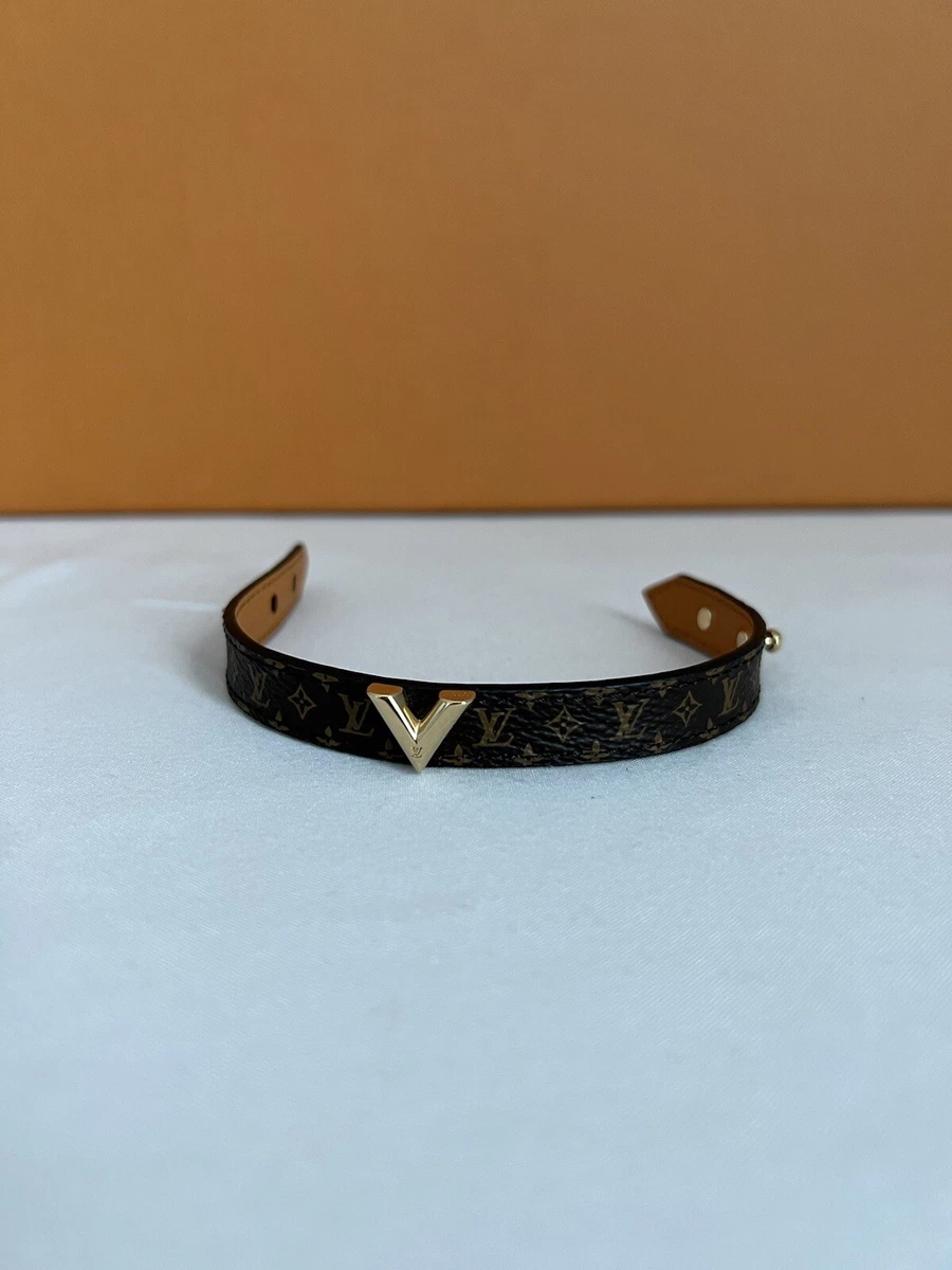 Authentic Louis Vuitton Brown Monogram Canvas Leather Essential V Bracelet  17