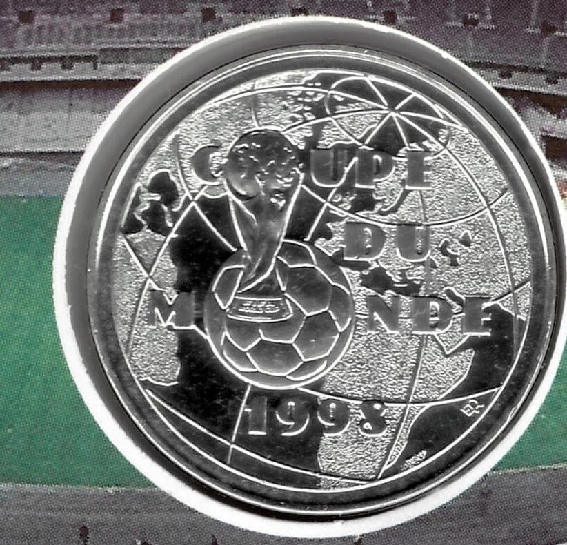 Copa Mundial de Fútbol Francia 1998 1 F Moneda/Funda, Primer Día de Emisión (Plata Sólida) Foto 3 de 4