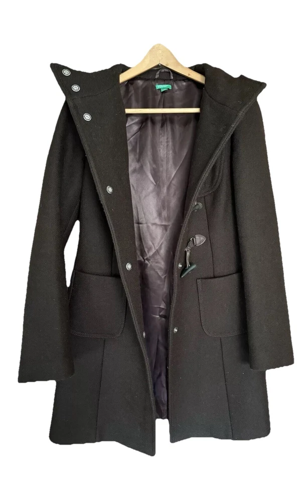 Chaquetón de lana con capucha marrón United Colors Of Benetton talla EU42 US6 bolsillos usado en excelente estado Foto 4 de 4