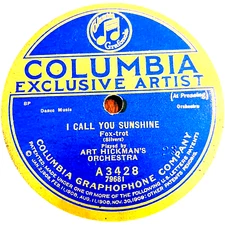 Art Hickman's Orchestra - I Call You Sunshine / Happiness - Columbia Record 10"