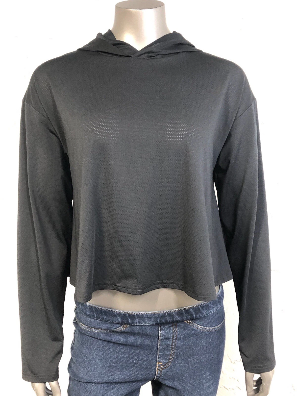 Fabletics Hoodie Women's Medium Black Cropped Flowy Tunic Lightweight Top