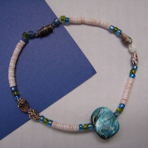Vintage Anklet Shell Aqua Blue Seashell Pink 9" Barrel Clasp Beach Surfer Y2K