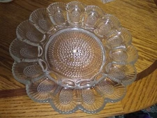 Vintage Indiana Glass Hobnail Deviled Egg Serving Platter Plate Dish